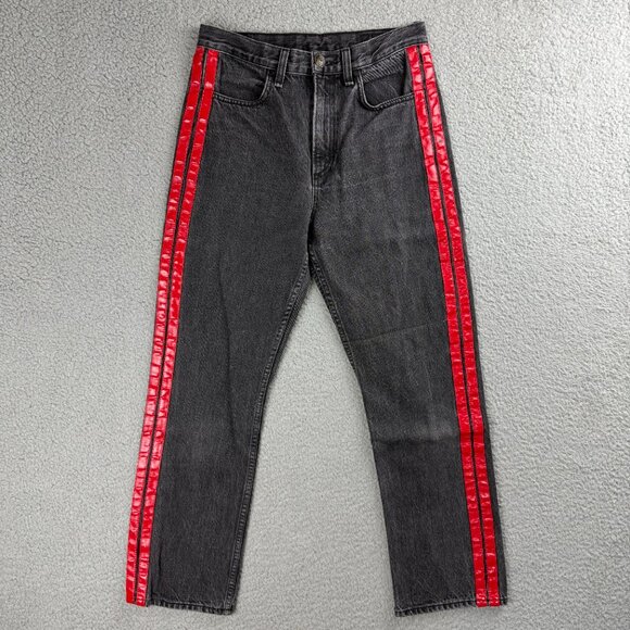 Rag & Bone Jeans Women 27 Pant Black Red Racer Stripe Ankle Straight Faded Denim - Picture 1 of 8